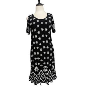 Julia Cold Shoulder Short Sleeve Floral Dress Black & White From Brazil Size L